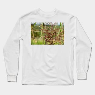 Bright spring grass field with sunlight bokeh background Long Sleeve T-Shirt